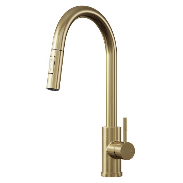 Liquida CT455BR Single Lever Pull Out Brushed Brass Kitchen Mixer Tap